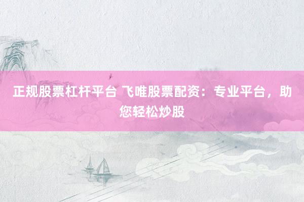 正規(guī)股票杠桿平臺 飛唯股票配資：專業(yè)平臺，助您輕松炒股