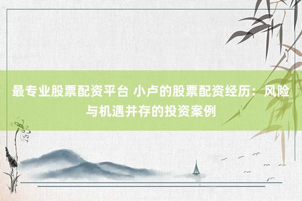 最專業(yè)股票配資平臺(tái) 小盧的股票配資經(jīng)歷：風(fēng)險(xiǎn)與機(jī)遇并存的投資案例