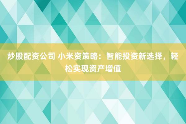 炒股配資公司 小米資策略：智能投資新選擇，輕松實現資產增值