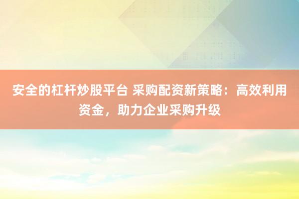 安全的杠桿炒股平臺 采購配資新策略：高效利用資金，助力企業(yè)采購升級