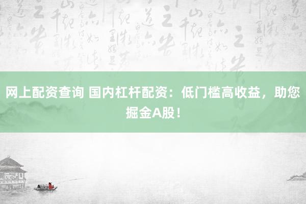 網(wǎng)上配資查詢 國內(nèi)杠桿配資：低門檻高收益，助您掘金A股！