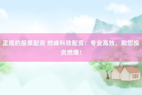 正規(guī)的股票配資 燃峰科技配資：專業(yè)高效，助您投資燃爆！