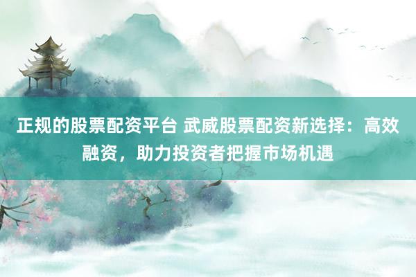 正規(guī)的股票配資平臺 武威股票配資新選擇：高效融資，助力投資者把握市場機(jī)遇